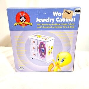 1999 Warner Bros. Looney Tunes Tweedy Wooden Jewelry Cabinet Box  3 Drawers IOB